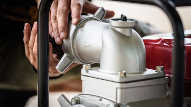 Motion blur image of agriculture hand assemble water pump